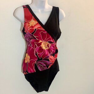 Swim Suit Sz 12 One Piece Black/Pink  Amoena